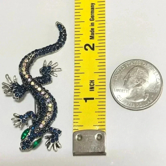 Beautiful Black Green Crystal Lizard Gecko Pin Brooch New - Picture 3 of 3